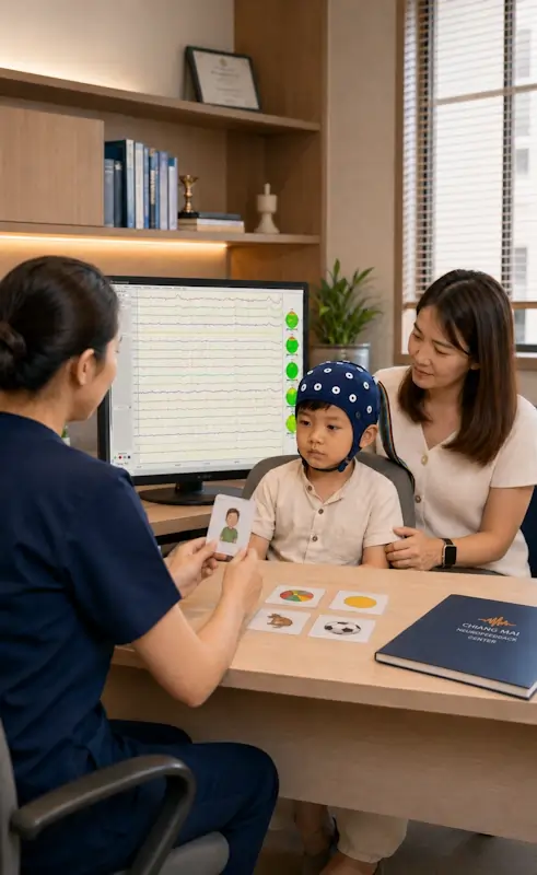 การประเมิน QEEG และนิวโรฟีดแบ็กสำหรับเด็กที่มีความกังวลด้านการสื่อสาร สมาธิ และการควบคุมพฤติกรรม