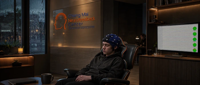 QEEG-guided neurofeedback session for sensory processing, autonomic regulation, and balance-related brain network assessment.